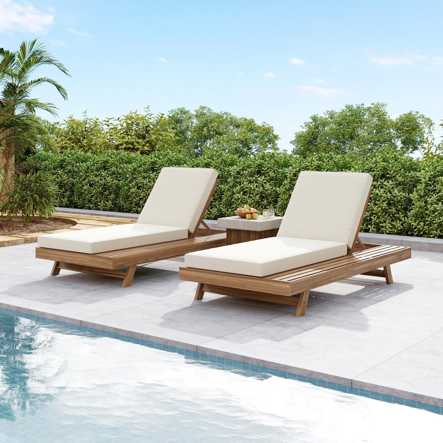 Lounge Chaise Set, Acacia Wood - Outdoor Seating