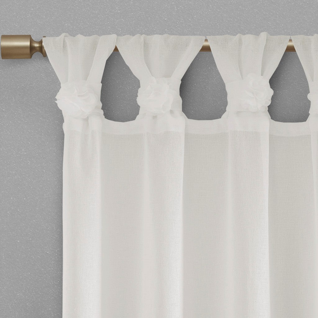 Floral Emb Hed Cuff Tab Top Solid Curtain Panel
