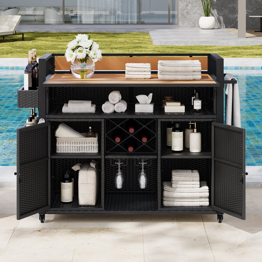 K&K 52.8"W Wicker Outdoor Grill Cart