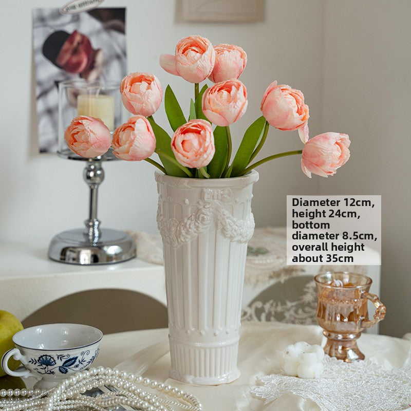French Embossed Ceramic Flower Vase