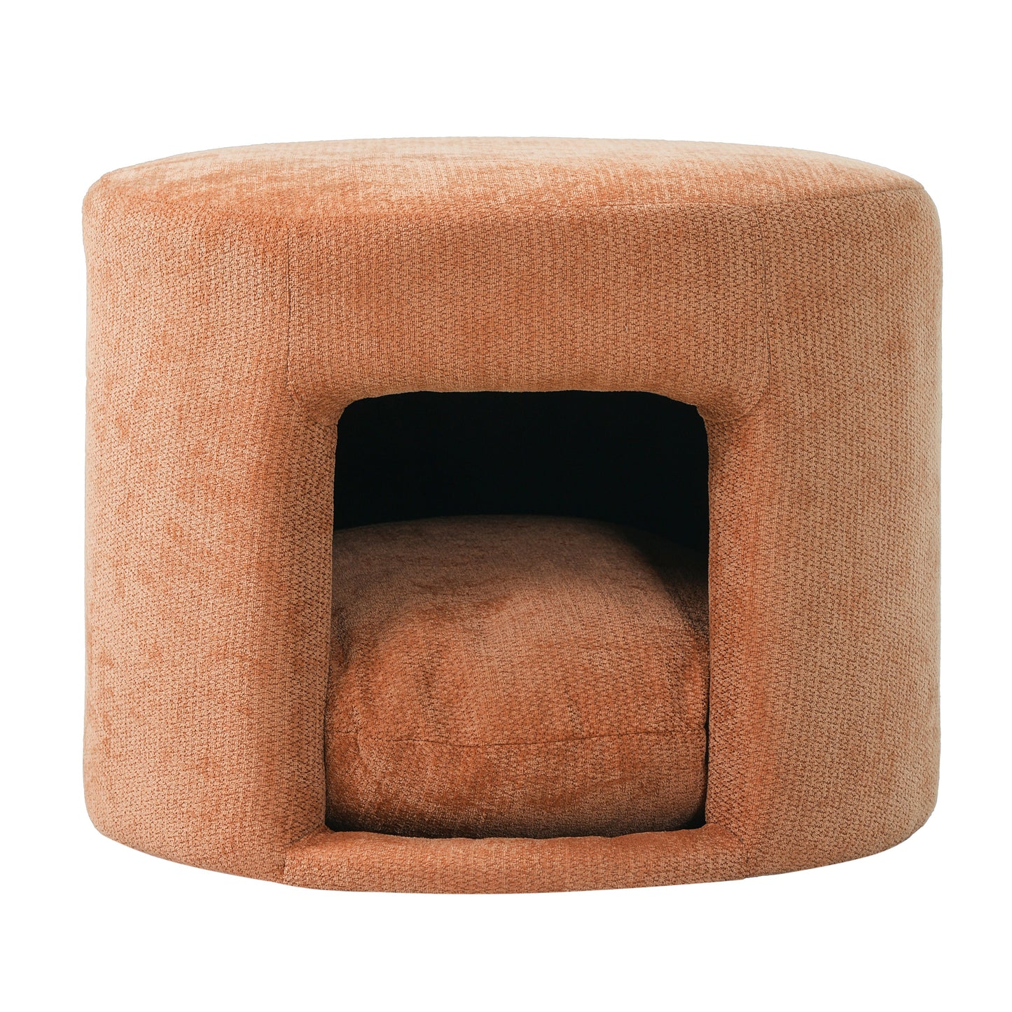 Orange Pet Friendly Ottoman with Removable Pet Cushion and Hidden Pet Nook