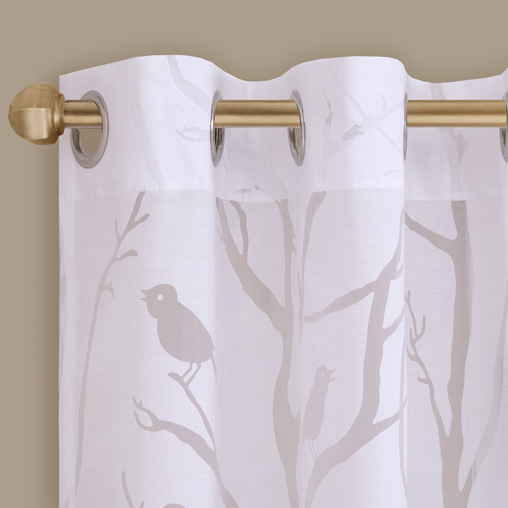 Grommet Top Sheer Bird on Branches Burnout Window Curtain