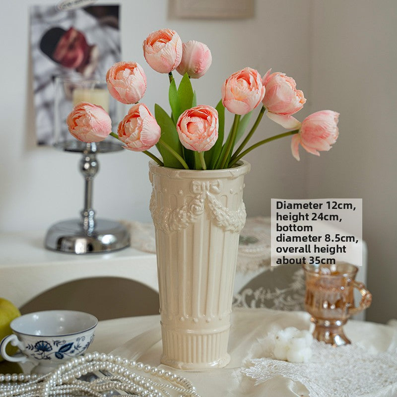 French Embossed Ceramic Flower Vase