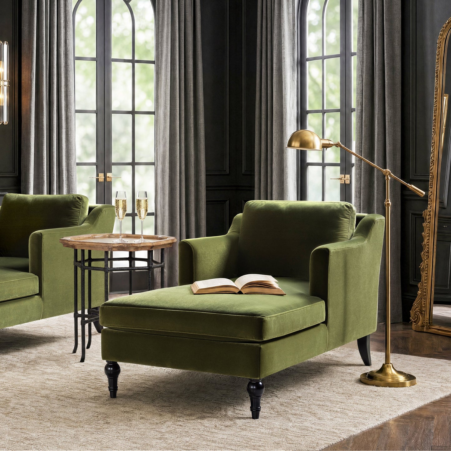 Josephine 60" Upholstered Chaise Lounge, Olive