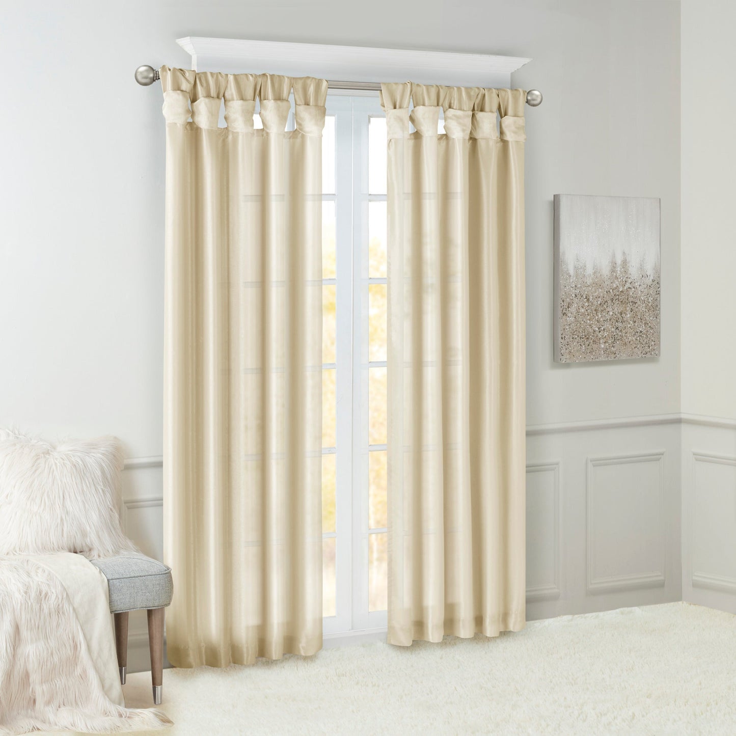 Twist Tab Lined Window Curtain Panel Champagne