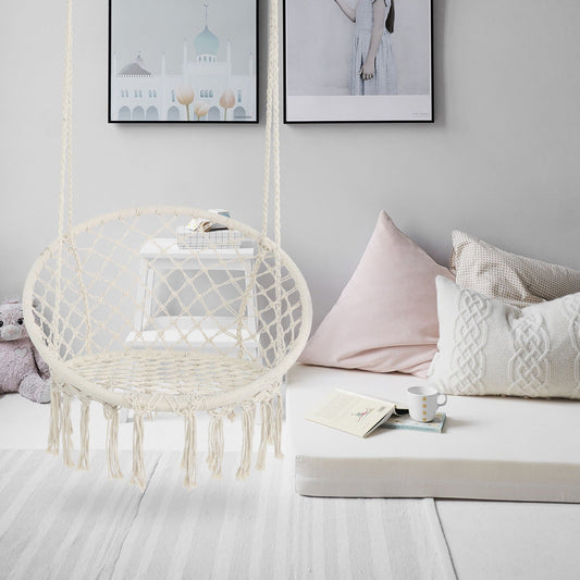 Macrame Hanging Hammock Chair, Rope Swing For Indoor And Outdoor Use
