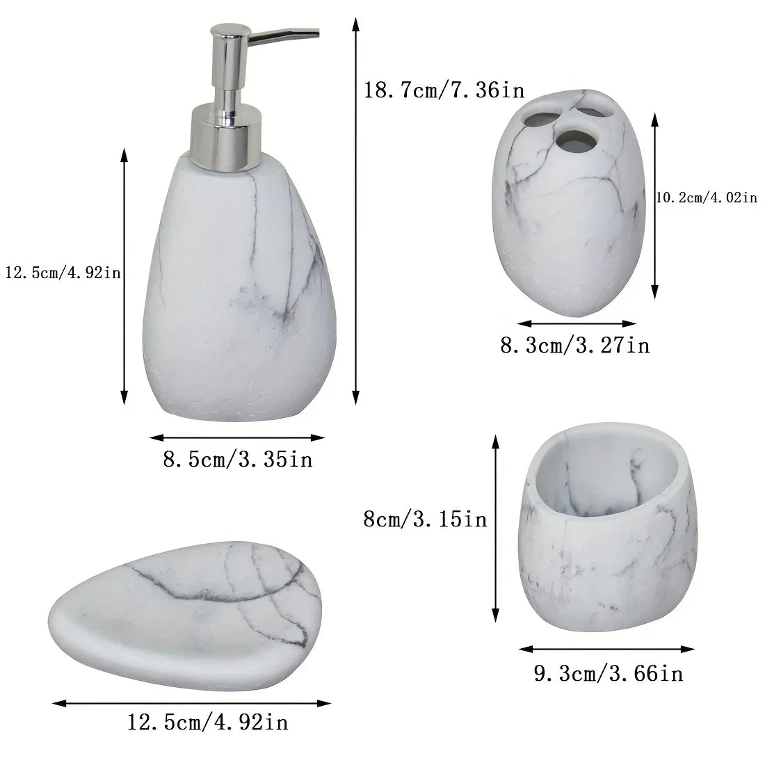 Elegant Marble Texture Resin Soap Dispenser, Manual Pump - Reusable Bathroom Liquid Dispenser Bottle for Hand Soap, Shampoo and Lotion - Slim White Design with