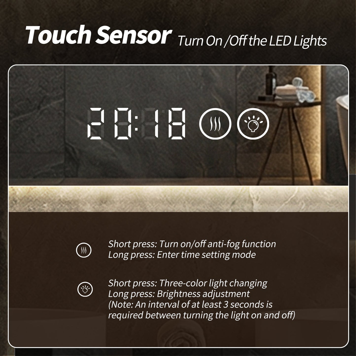 48x24 Inch Bathroom Mirror with LED Lights