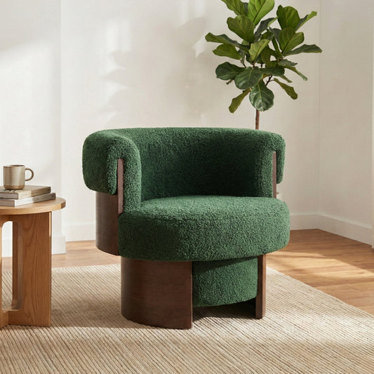 Modern 32'' Wide Curved Sculptural Swivel Barrel Chair