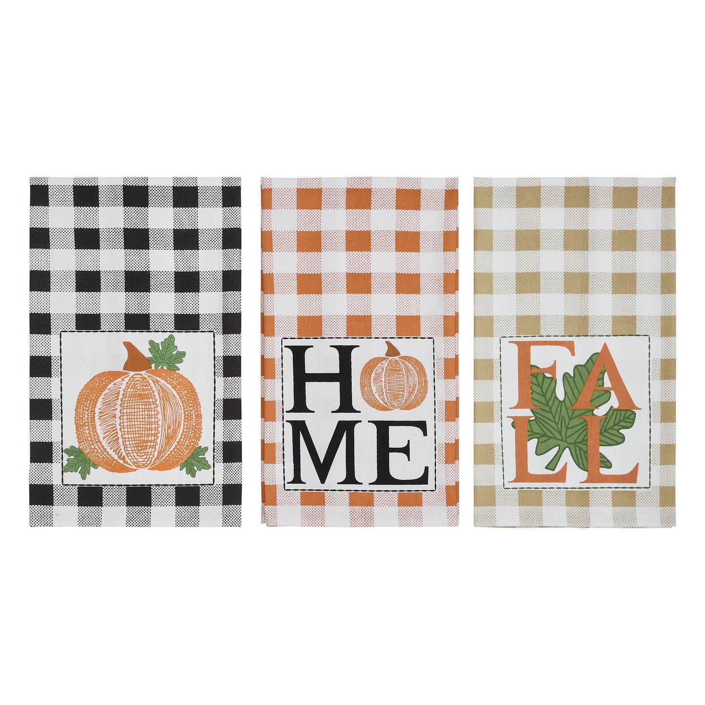 VHC Fall Harvest Kitchen Towel Set of 3 | Pumpkin, Home & Fall Buffalo Check Tea Towels