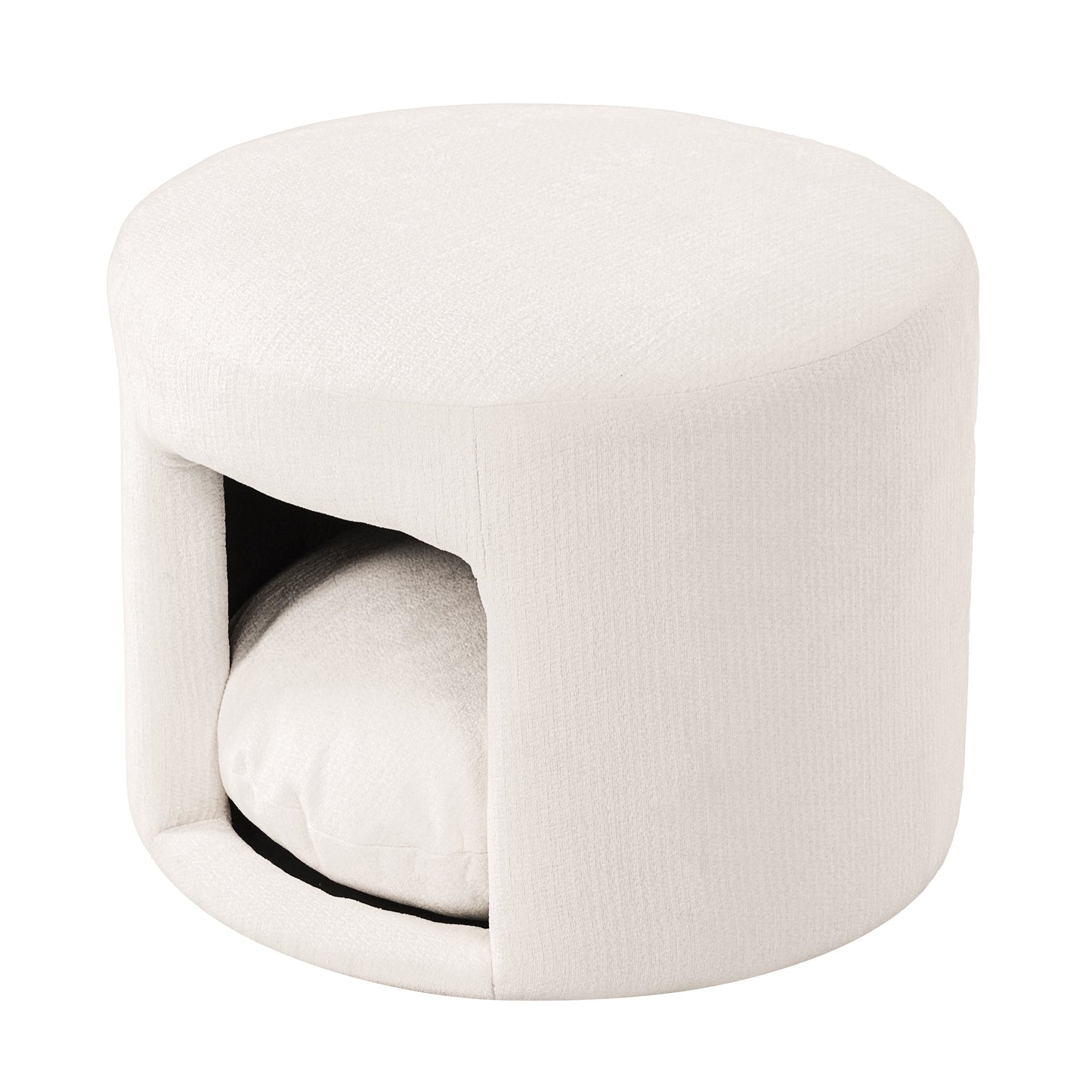 Beige Pet-Friendly Ottoman with Removable Pet Cushion and Hidden Nook