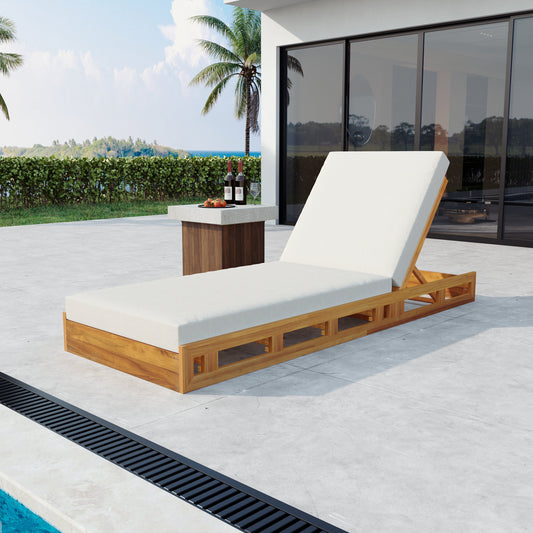 Lounge Chaise Set - Acacia Wood with Water-Resistant Cushions
