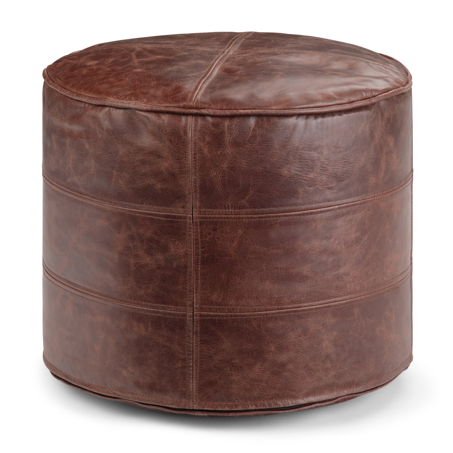Connor 18 Inch Wide Round Pouf in Distressed