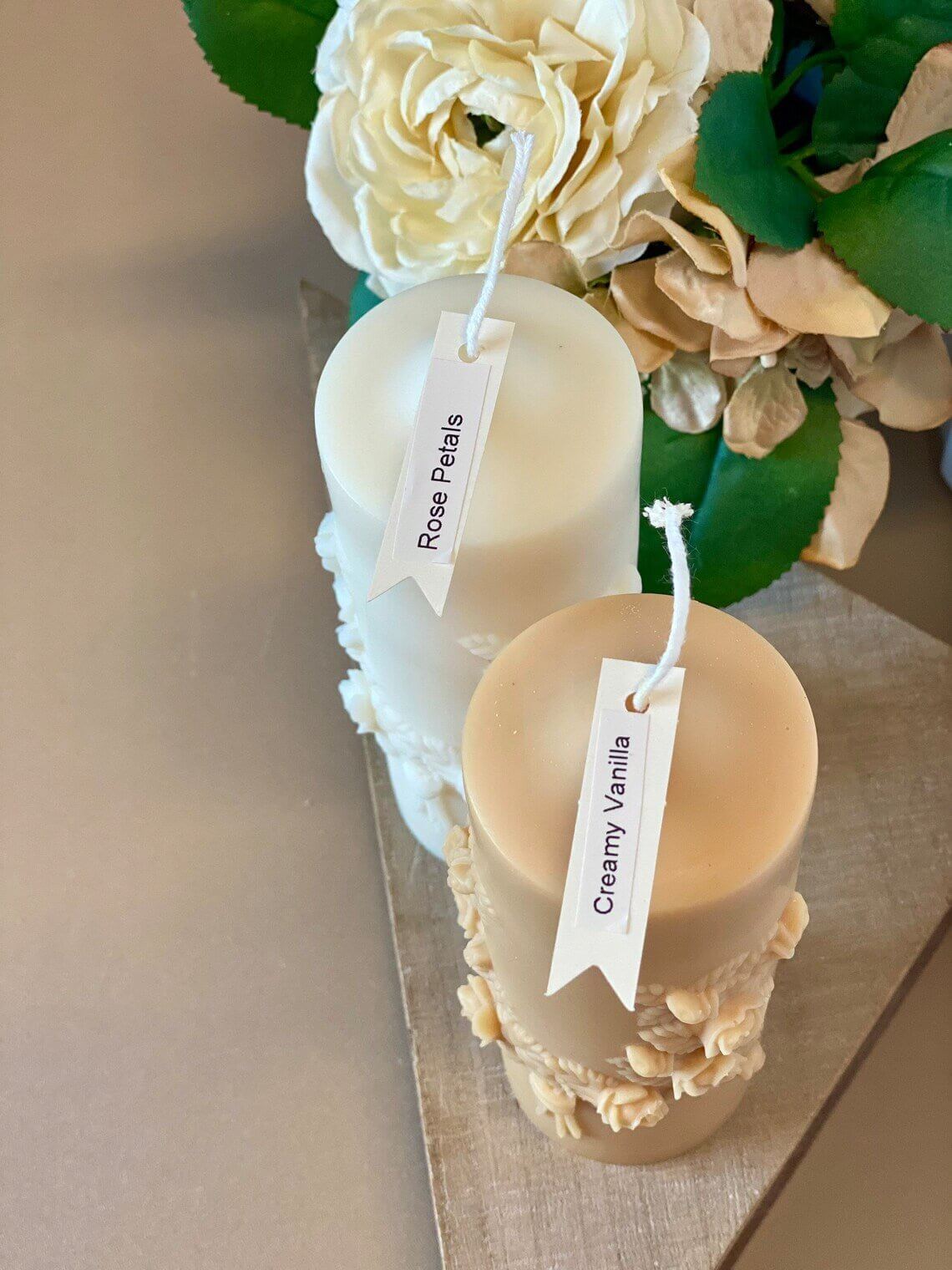 Floral Pillar Candle — Sculptural Soy Wax, Botanical Design, Handmade in USA