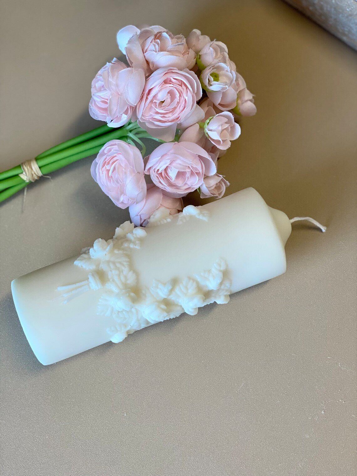 Floral Pillar Candle — Sculptural Soy Wax, Botanical Design, Handmade in USA