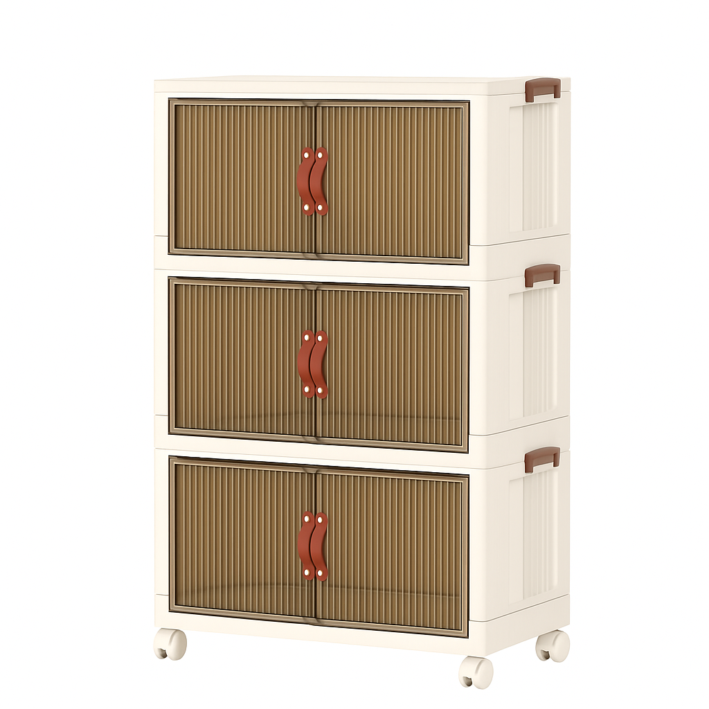 3Pcs Foldable Storage Bins with Lid Front Magnetic Door Collapsible Stackable Closet Organizer Containers with 4Pcs 360° Rotatable Wheels 8Pcs Small W