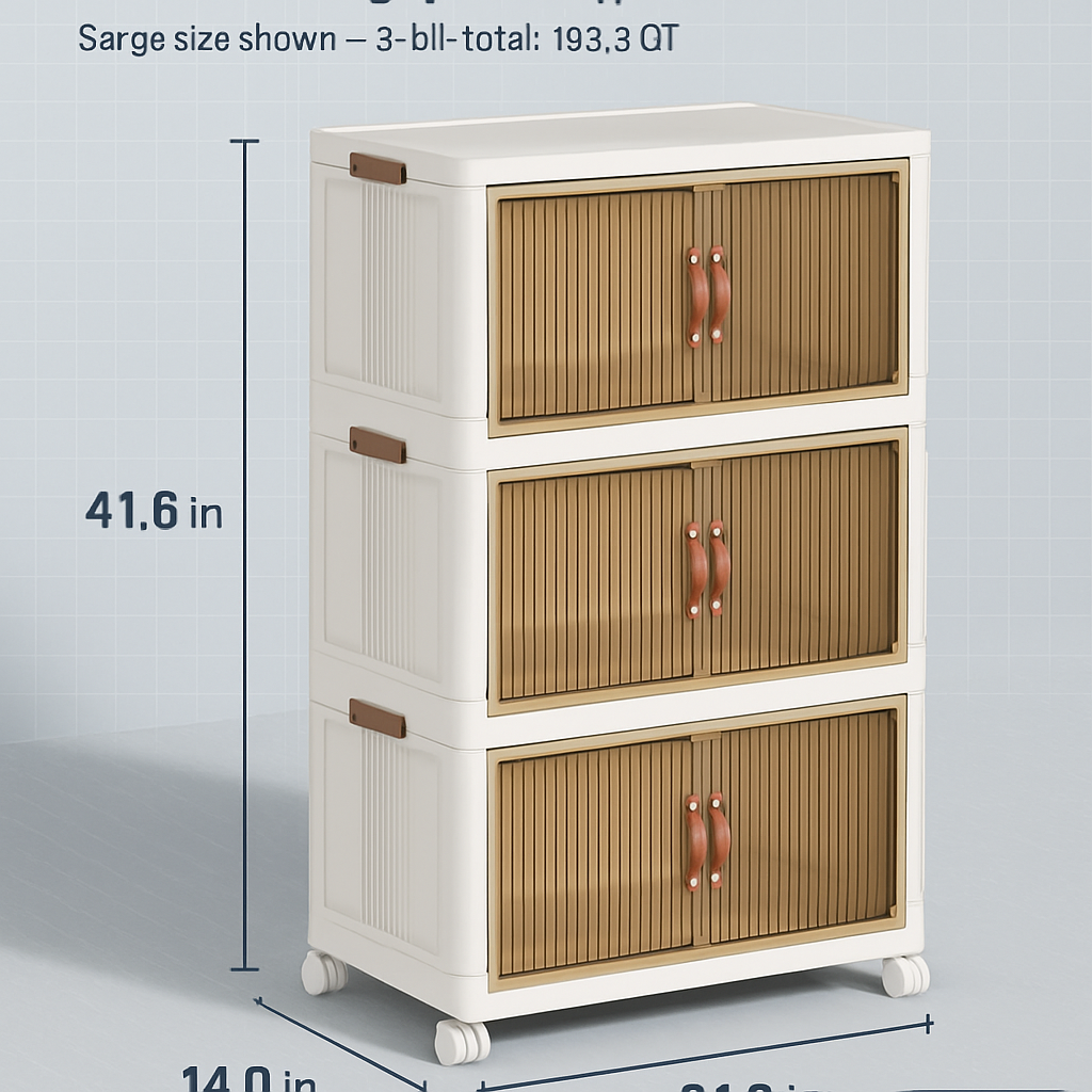 3Pcs Foldable Storage Bins with Lid Front Magnetic Door Collapsible Stackable Closet Organizer Containers with 4Pcs 360° Rotatable Wheels 8Pcs Small W
