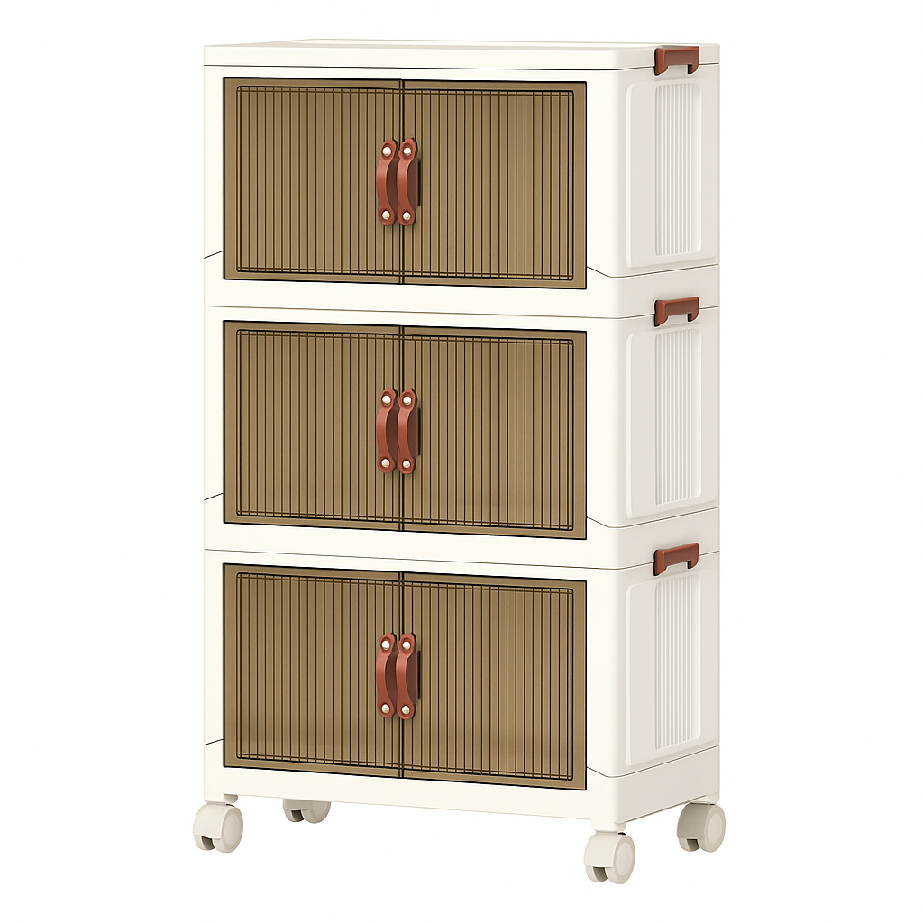 3Pcs Foldable Storage Bins with Lid Front Magnetic Door Collapsible Stackable Closet Organizer Containers with 4Pcs 360° Rotatable Wheels 8Pcs Small W