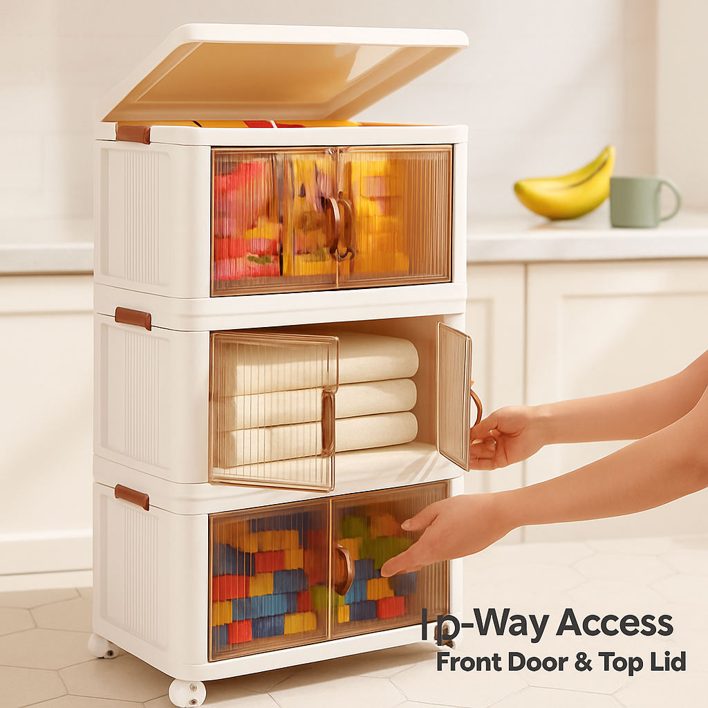 3Pcs Foldable Storage Bins with Lid Front Magnetic Door Collapsible Stackable Closet Organizer Containers with 4Pcs 360° Rotatable Wheels 8Pcs Small W