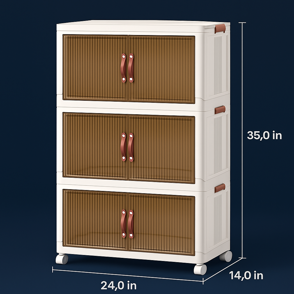 3Pcs Foldable Storage Bins with Lid Front Magnetic Door Collapsible Stackable Closet Organizer Containers with 4Pcs 360° Rotatable Wheels 8Pcs Small W