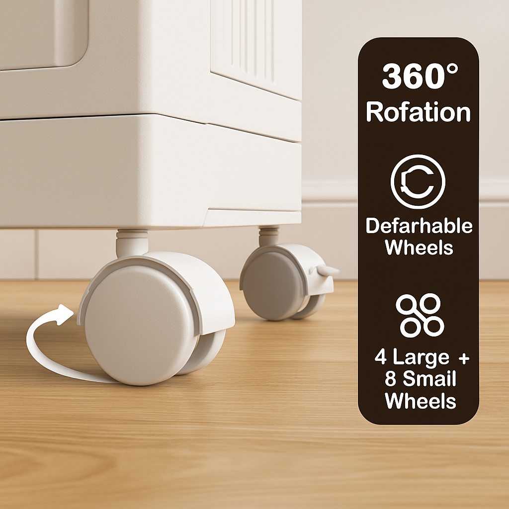 3Pcs Foldable Storage Bins with Lid Front Magnetic Door Collapsible Stackable Closet Organizer Containers with 4Pcs 360° Rotatable Wheels 8Pcs Small W