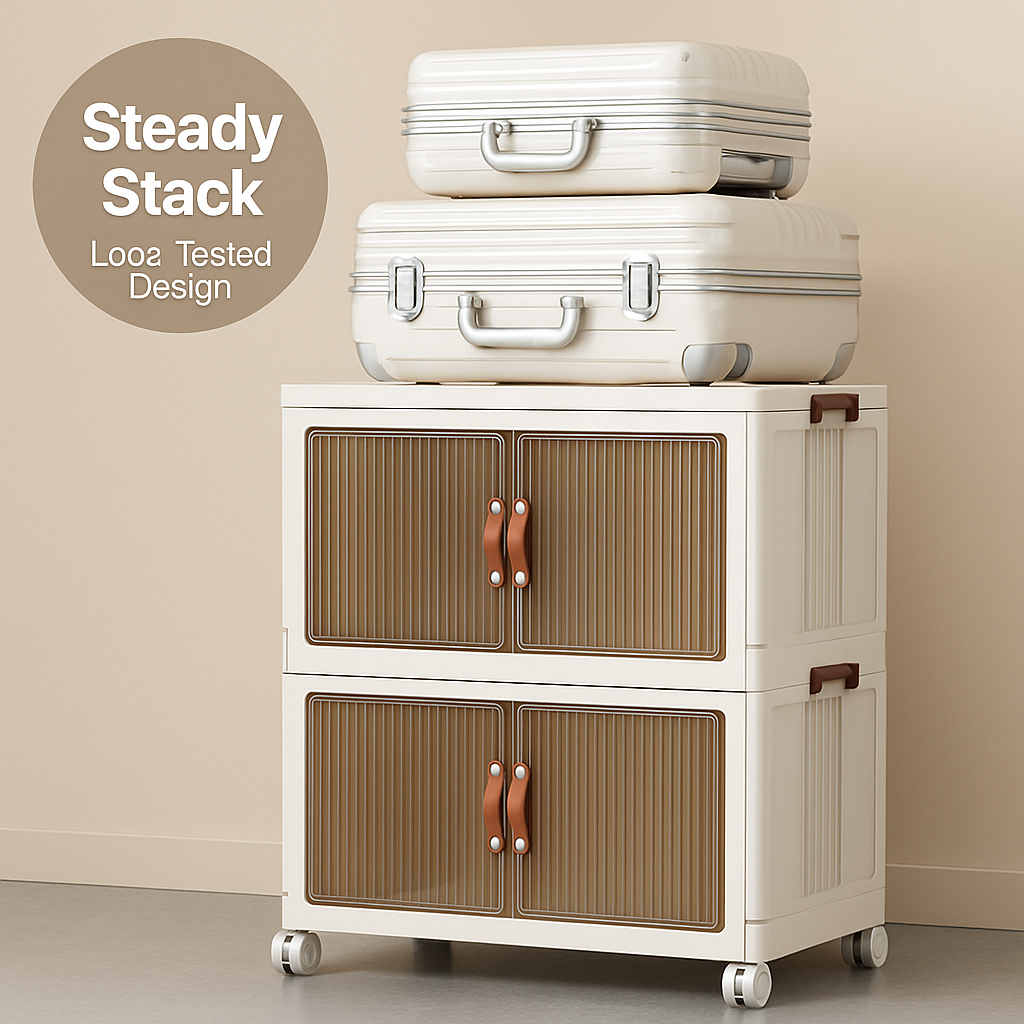 3Pcs Foldable Storage Bins with Lid Front Magnetic Door Collapsible Stackable Closet Organizer Containers with 4Pcs 360° Rotatable Wheels 8Pcs Small W