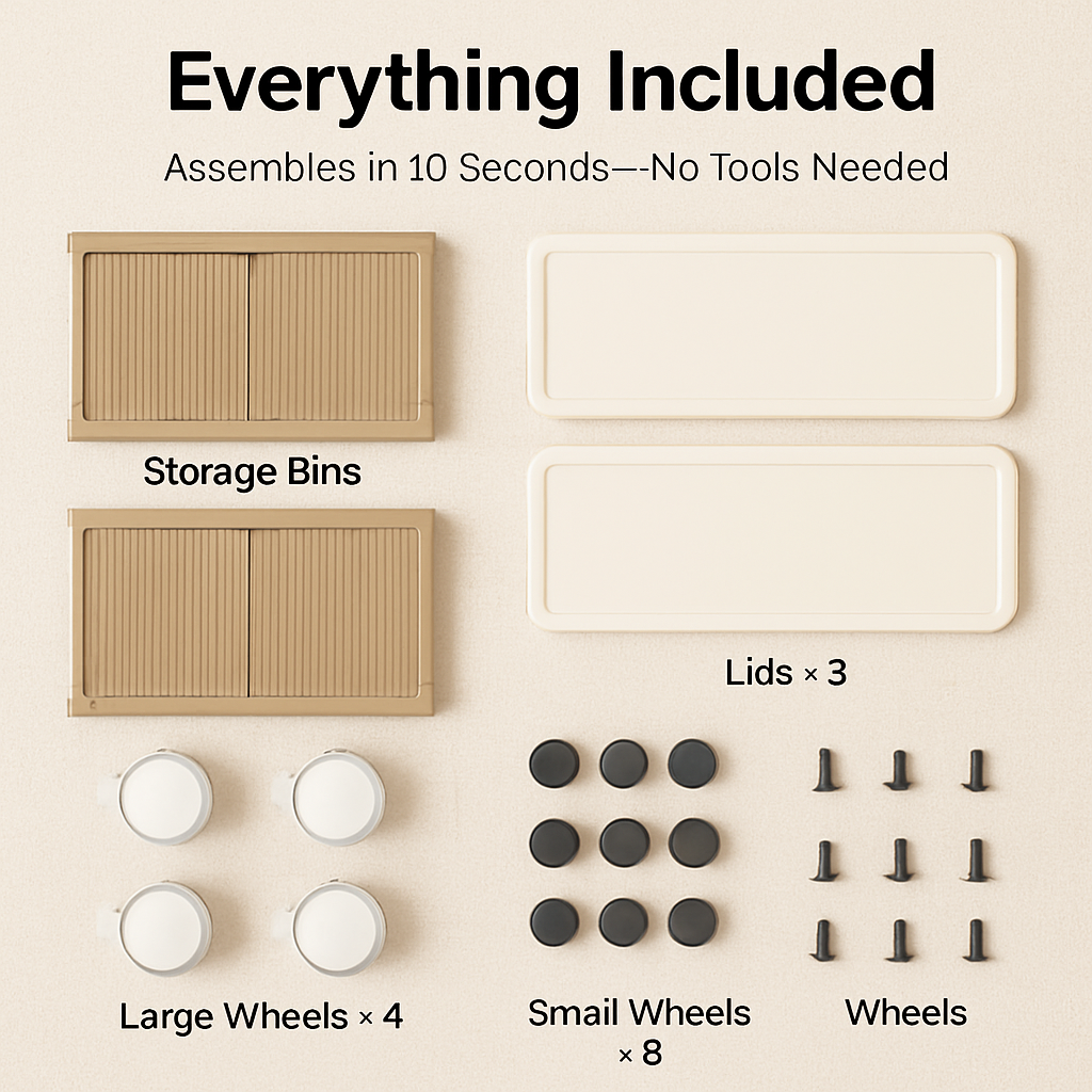 3Pcs Foldable Storage Bins with Lid Front Magnetic Door Collapsible Stackable Closet Organizer Containers with 4Pcs 360° Rotatable Wheels 8Pcs Small W
