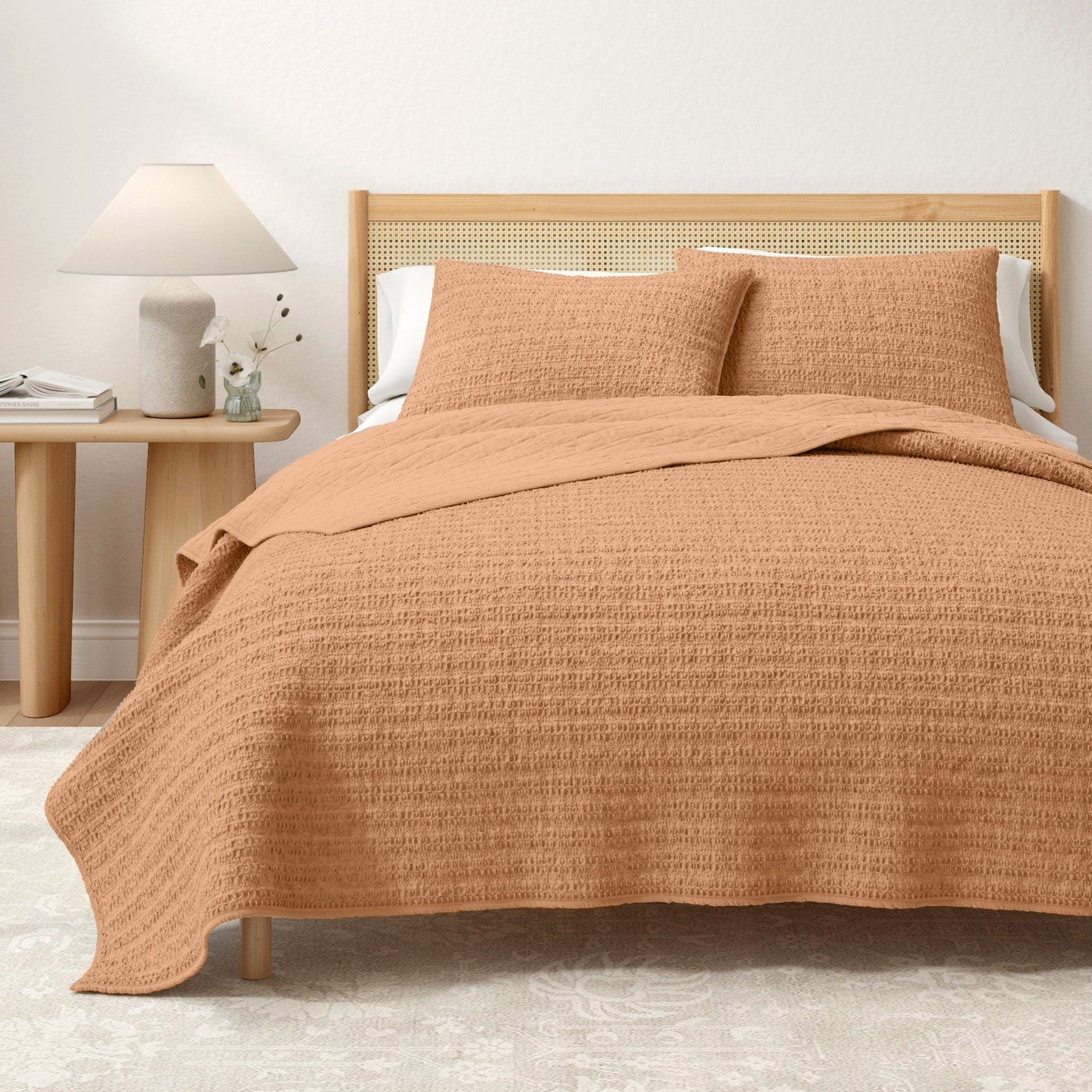 100% Cotton Honeycomb Waffle Garment Washed Quilt Set - Genevieve Collection