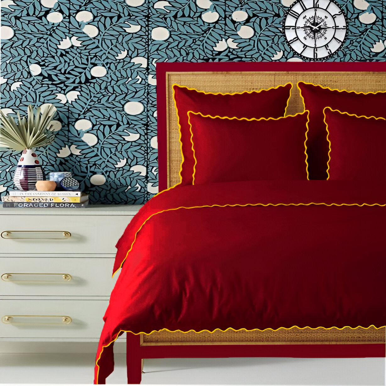 Burgundy 400TC Cotton Small Scallop Embroidery Duvet Cover Set