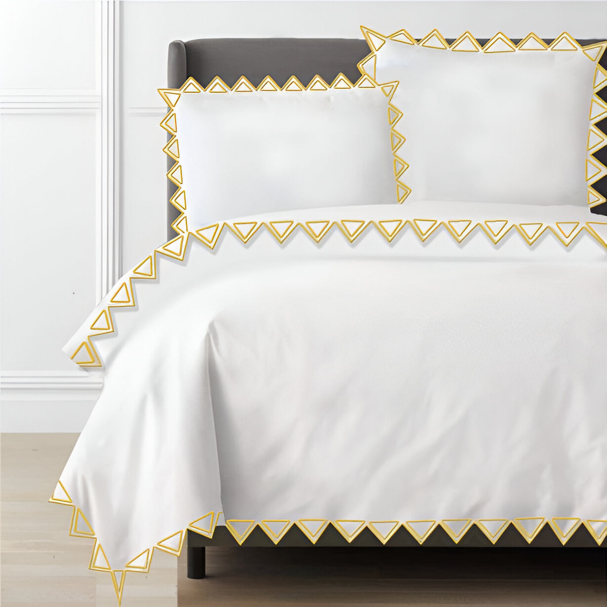 Ashley 400TC Cotton Traingle Embroidery Sateen Solid Duvet Cover Set