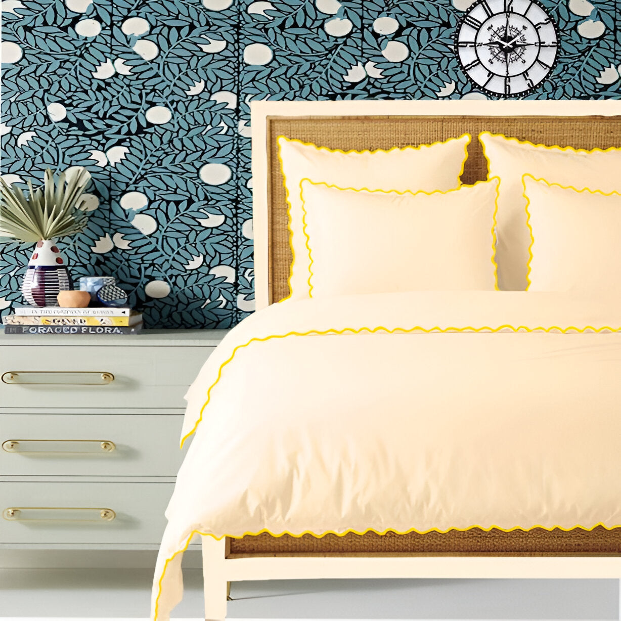 Ivory 400TC Cotton Small Scallop Embroidery Duvet Cover Set