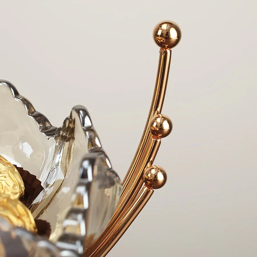 Gold Metal Decor Bowl - Lotus Centerpiece