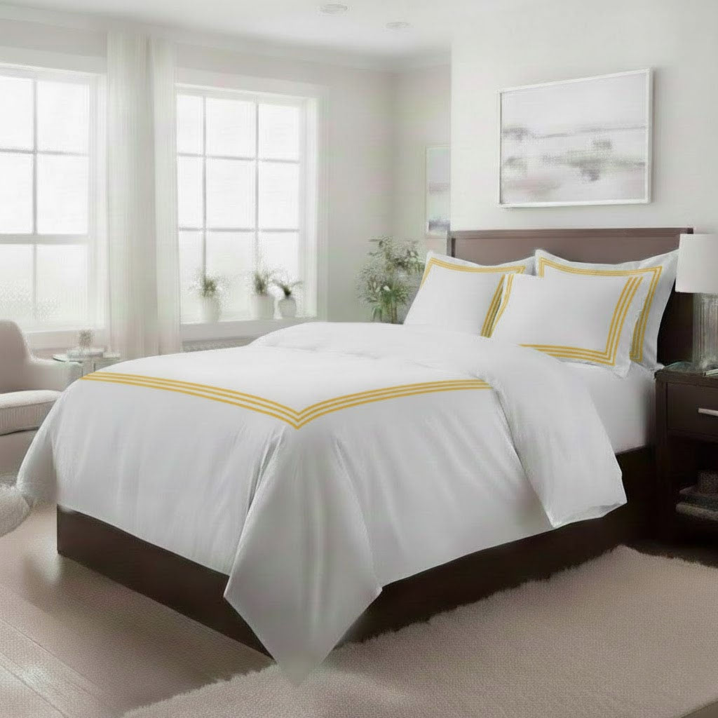 500TC Cotton Triple Embroidery Sateen Solid Duvet Cover Set