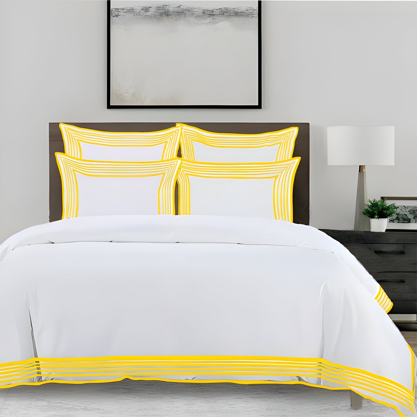 Smart Border 400TC Cotton Embroidery Sateen Solid Duvet Cover Set
