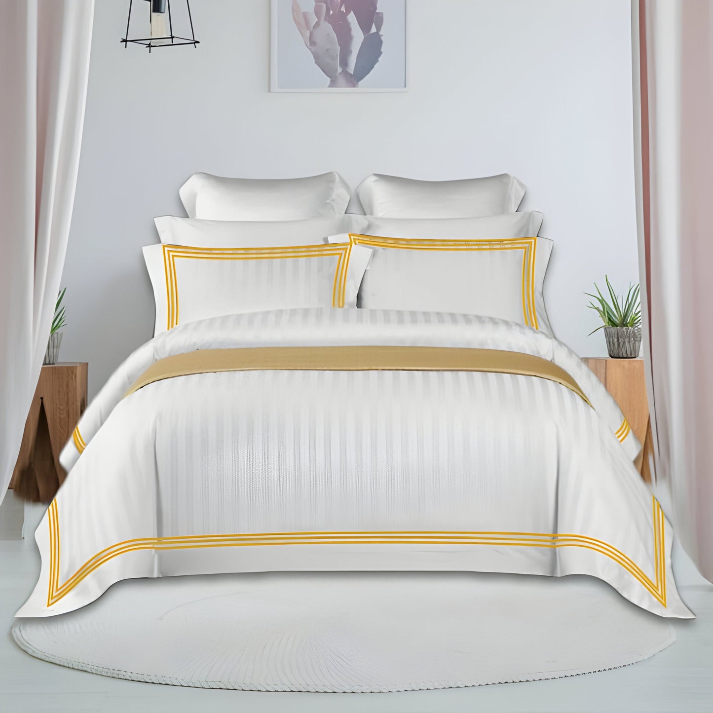 400TC Cotton Sateen Triple Edge Embroidery Stripe Duvet Cover Set