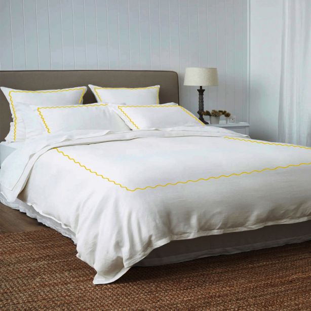Ava 400TC Cotton Scallop Embroidery Sateen Solid Duvet Cover Set