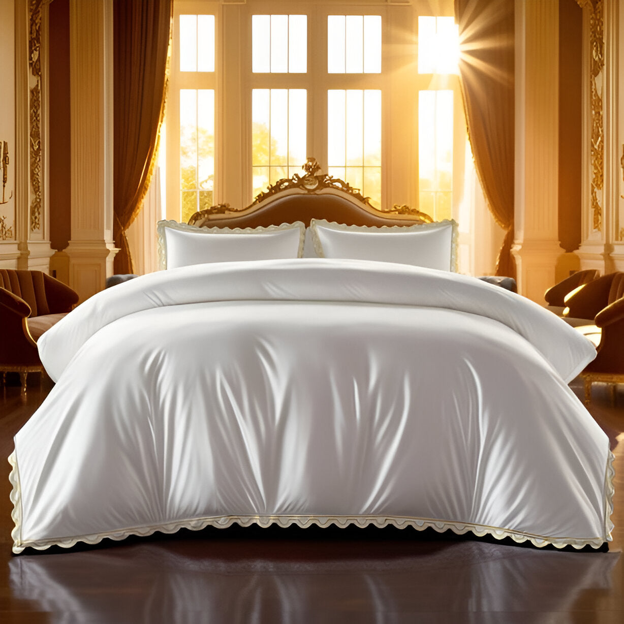 400TC U Shape Scallop Embroidery Cotton Duvet Cover Set