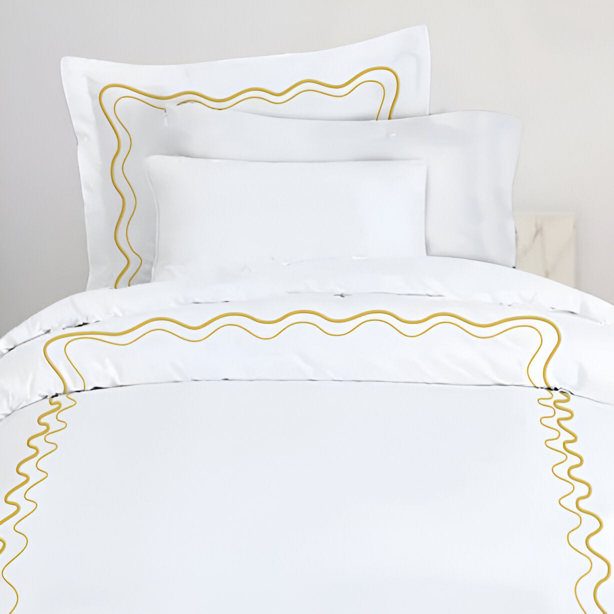 Double Wavy Embroidered Cotton Duvet Cover Set