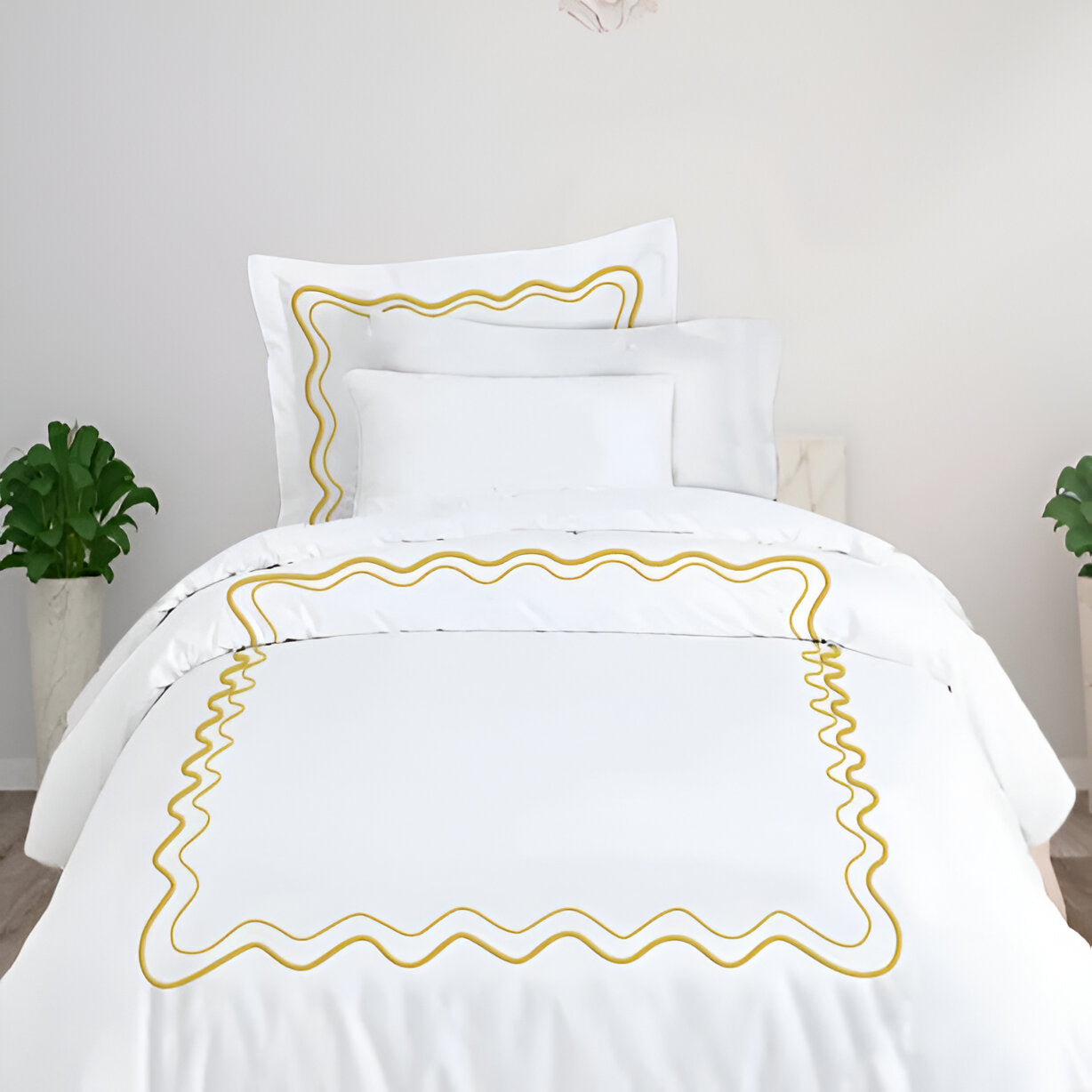 Double Wavy Embroidered Cotton Duvet Cover Set