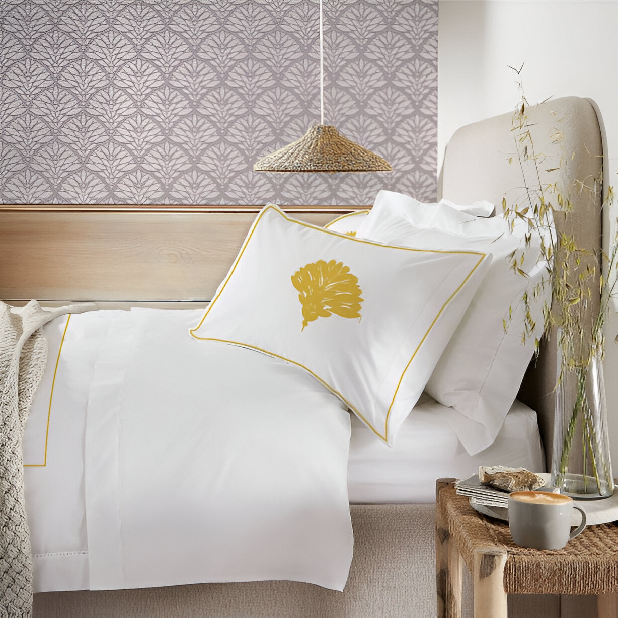 Leafy Embroidered Cotton Sateen Duvet Cover Set