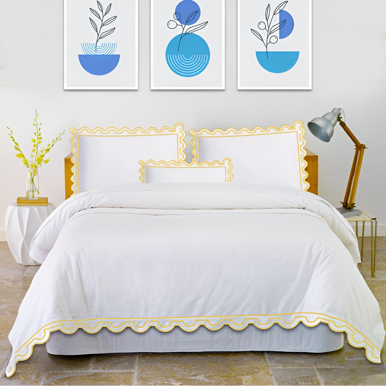 400TC U Shape Scallop Embroidery Cotton Duvet Cover Set