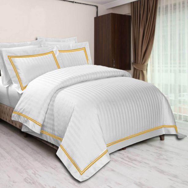 400TC Cotton Double Edge Embroidery Sateen Stripe Duvet Cover Set
