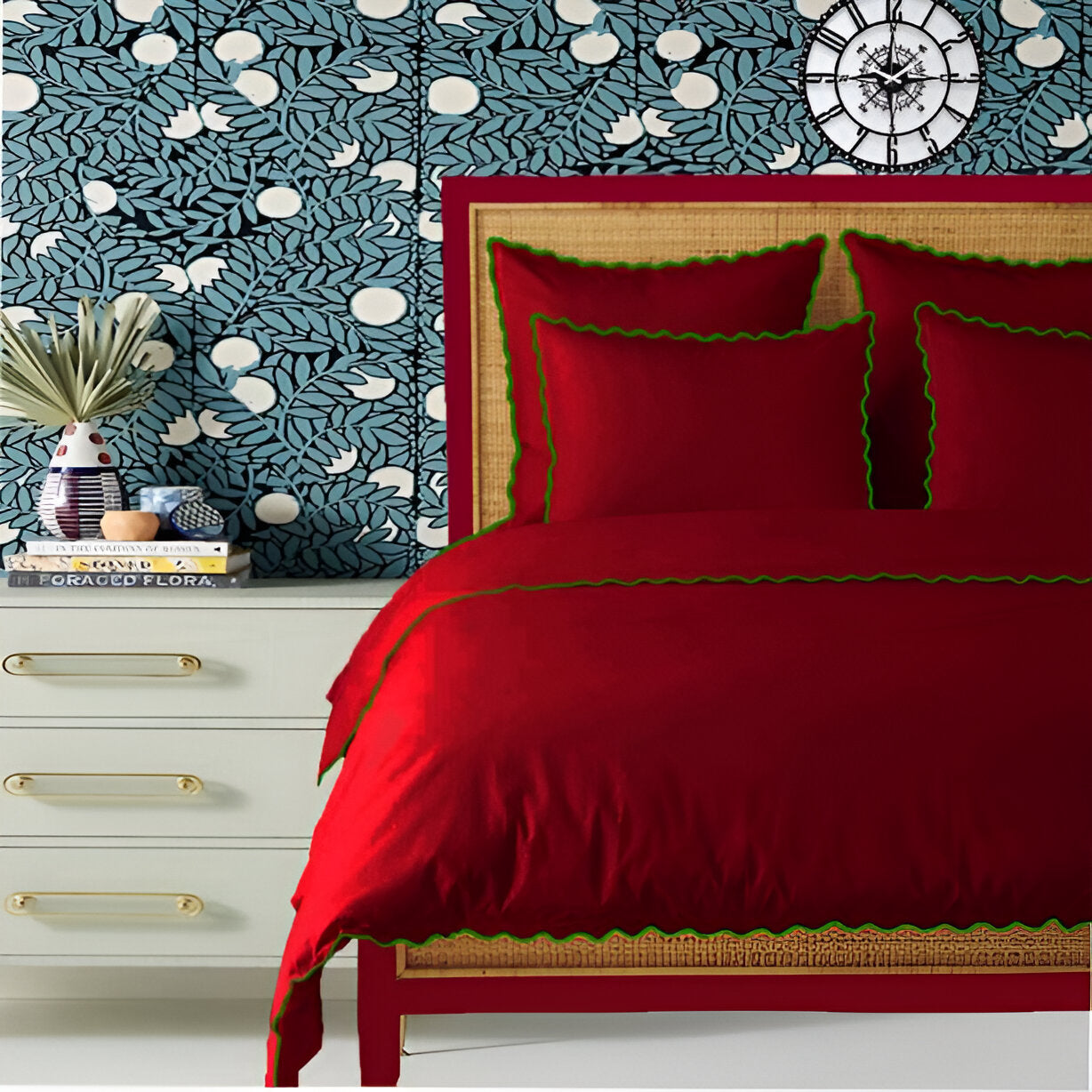 Burgundy 400TC Cotton Small Scallop Embroidery Duvet Cover Set