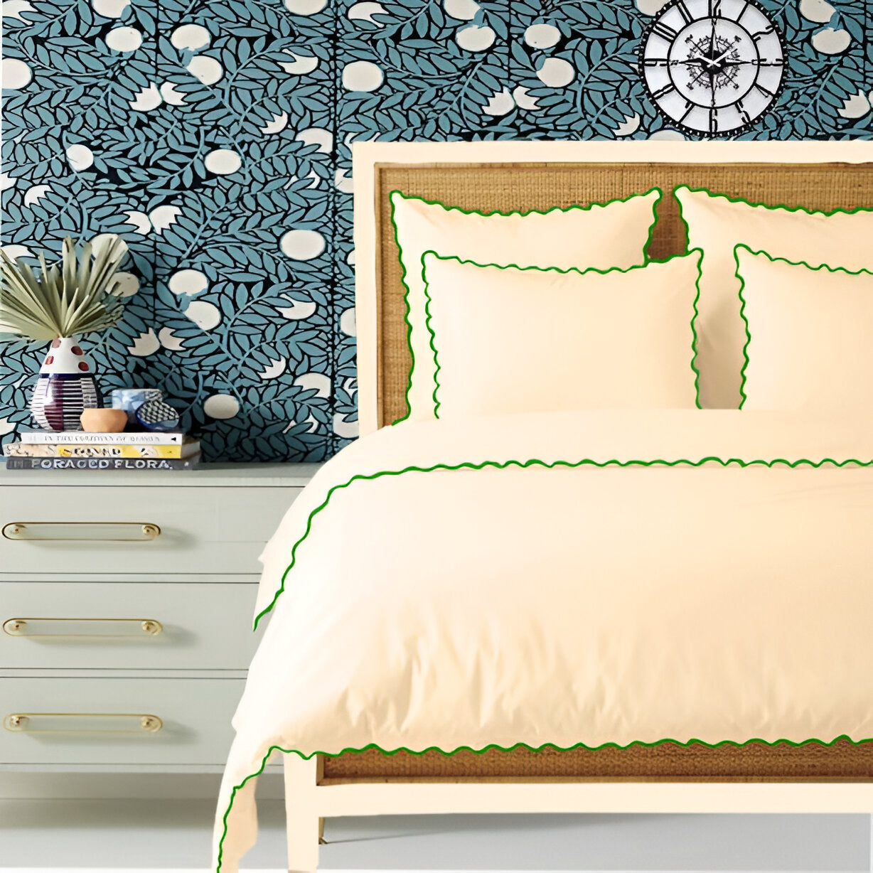 Ivory 400TC Cotton Small Scallop Embroidery Duvet Cover Set