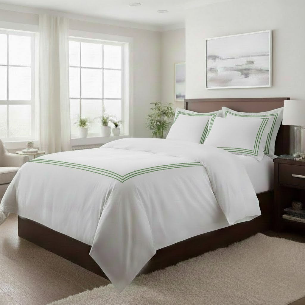 500TC Cotton Triple Embroidery Sateen Solid Duvet Cover Set