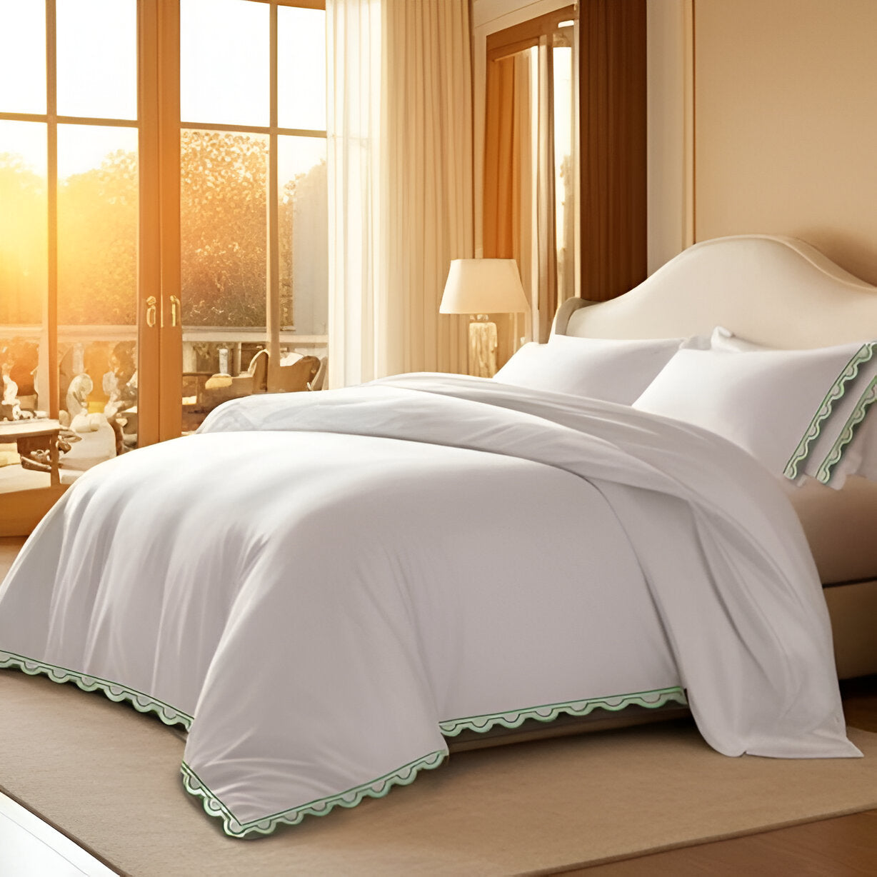 400TC U Shape Scallop Embroidery Cotton Duvet Cover Set
