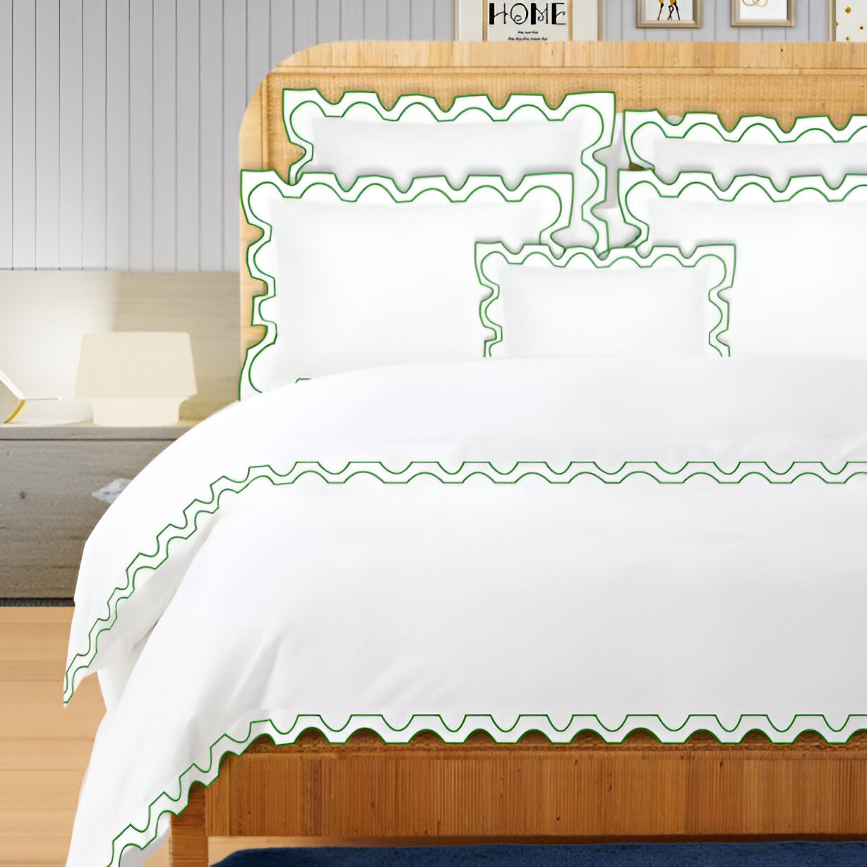 400TC Zig & Zag U Shape Embroidery Cotton Duvet Cover Set