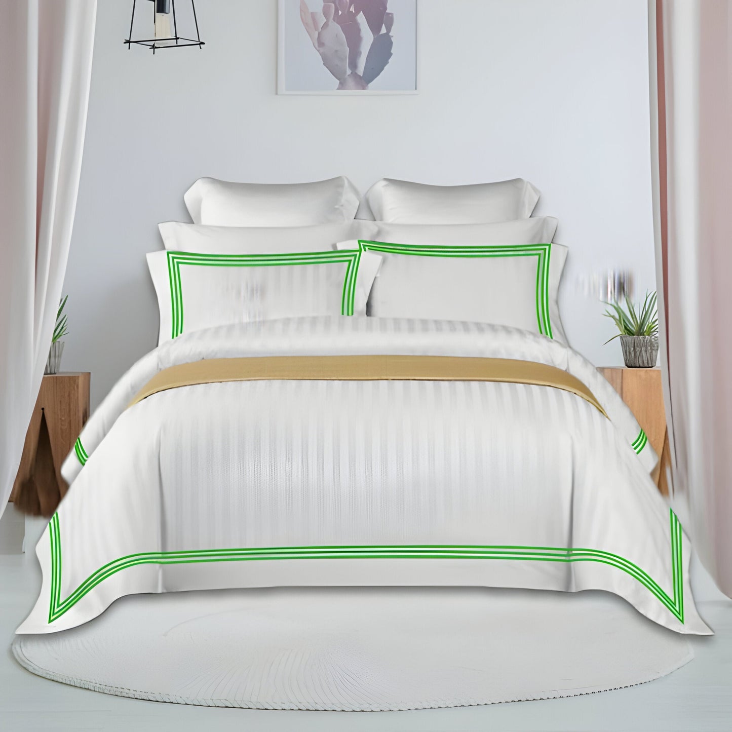 400TC Cotton Sateen Triple Edge Embroidery Stripe Duvet Cover Set