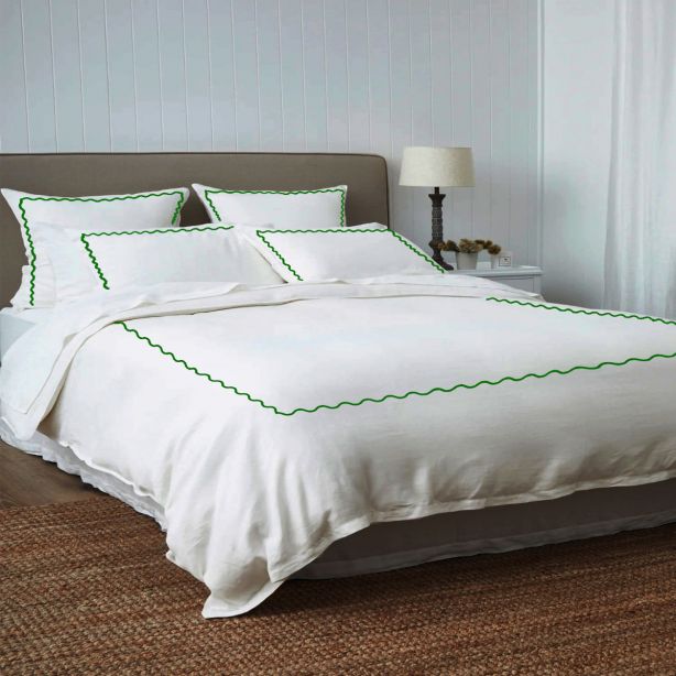 Ava 400TC Cotton Scallop Embroidery Sateen Solid Duvet Cover Set