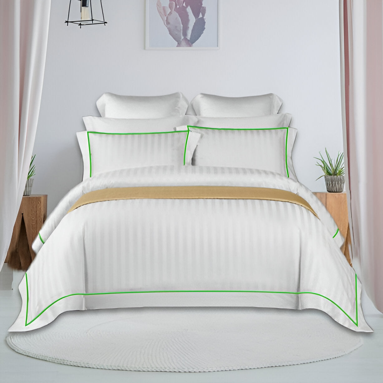 400TC Cotton Single Edge Embroidery Sateen Stripe Duvet Cover Set
